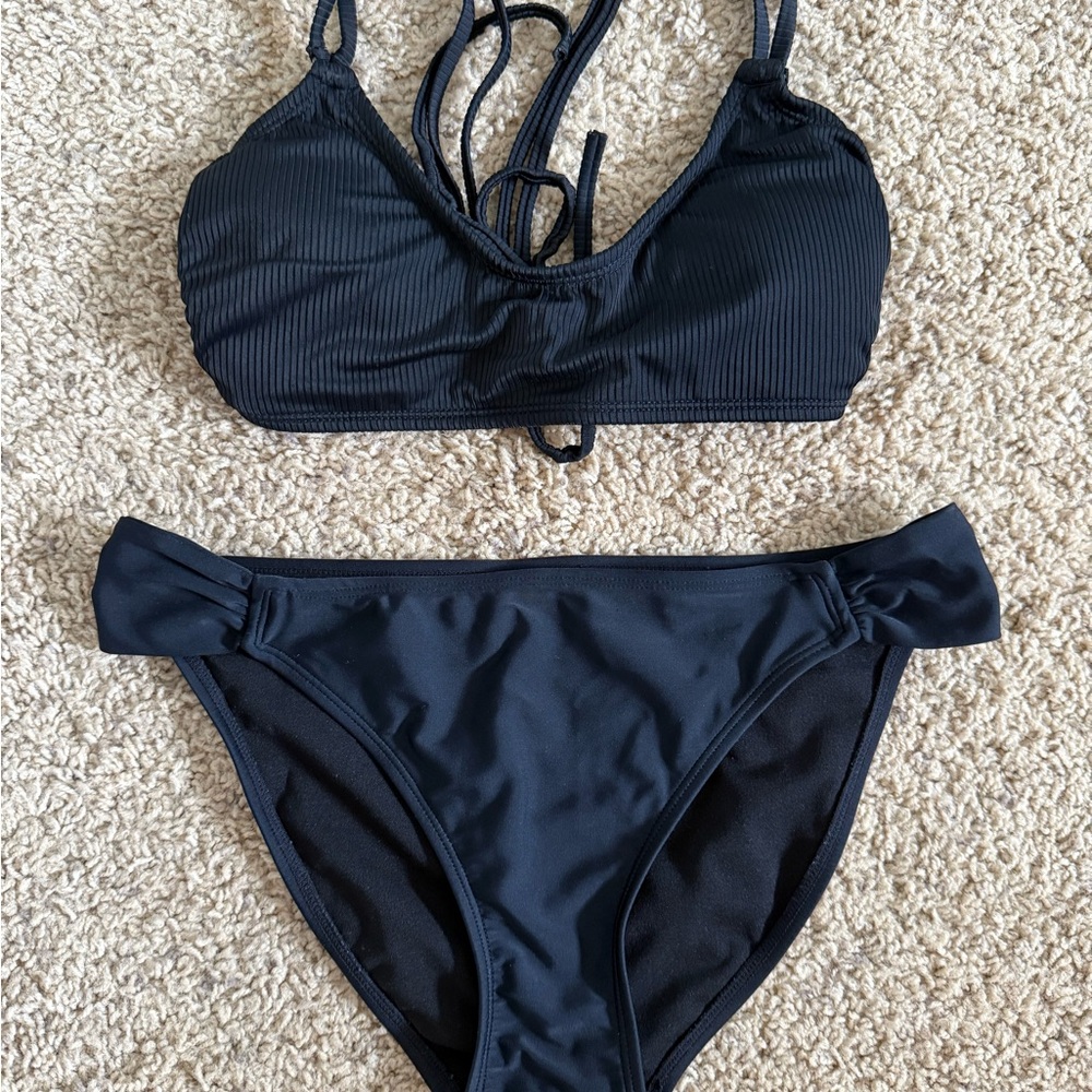 Black Ribbed Bikini Set